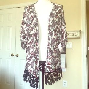 CROCHET EMBROIDERED OPEN FRONT KIMONO